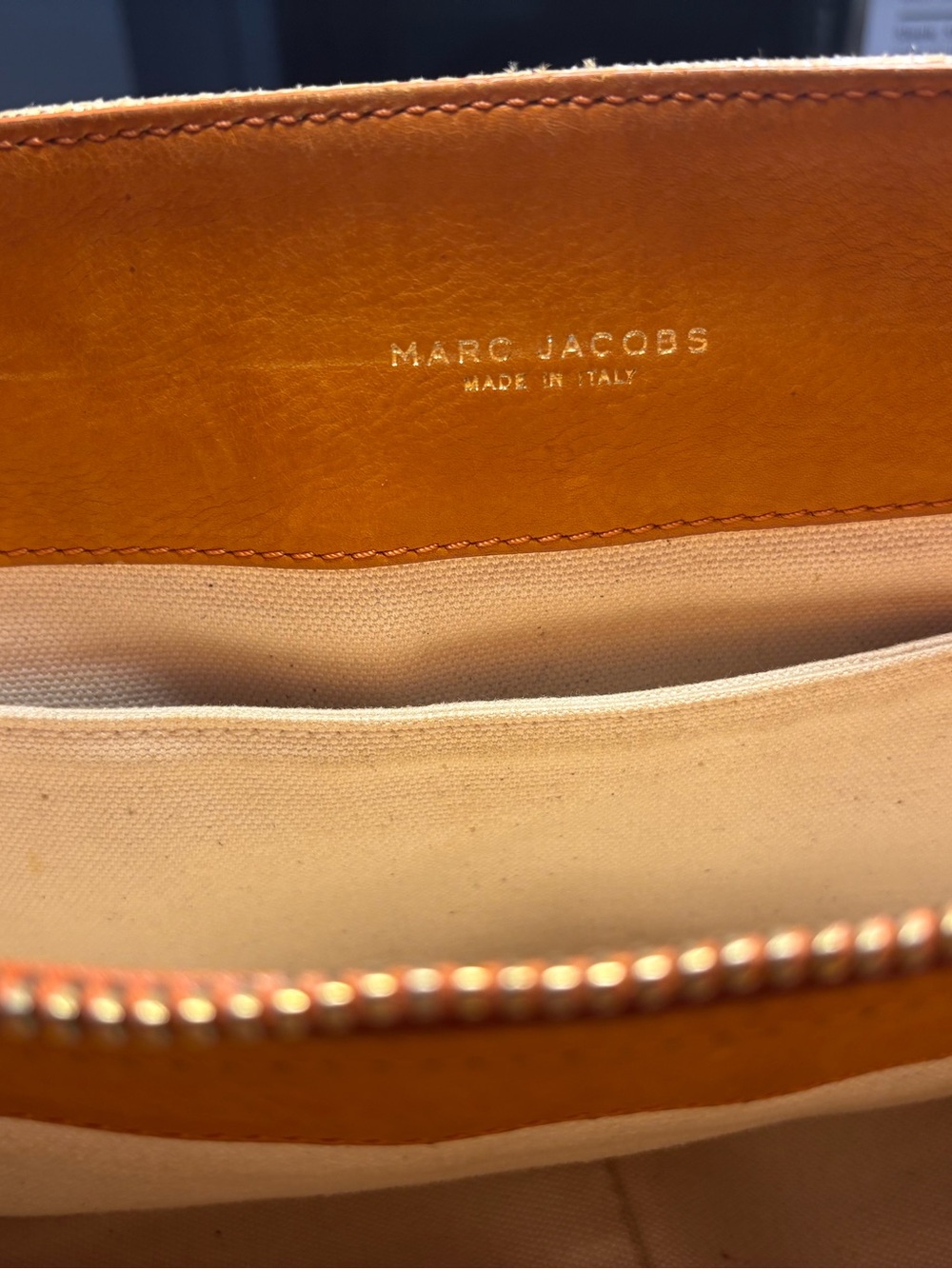 Vintage Marc Jacobs Tan Canvas & Cognac Leather Tote Bag - Picture 6 of 9